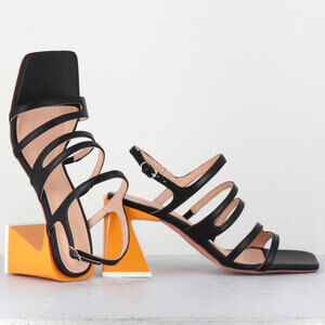 ALOHAS NWOT Aubrey Strappy Yellow Block Heel Square Toe Sandal Size 37/6.5